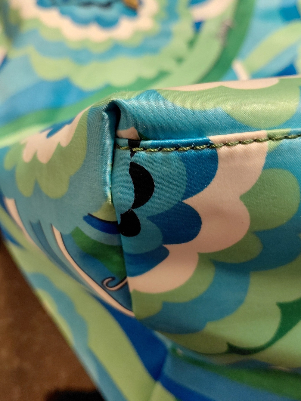 Vtg Y2K Era Juicy Couture Blue Green Satin Floral Chain-Handle Tote GUC! - Picture 10 of 16